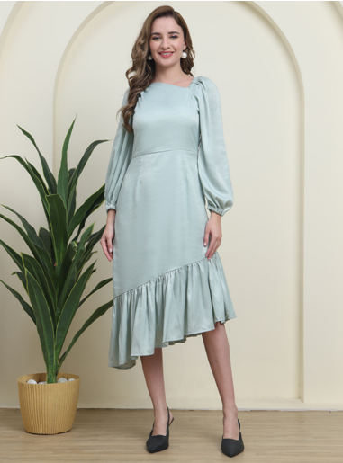 Ysela Luxe Dobby-Silk Pleated Elegance Midi